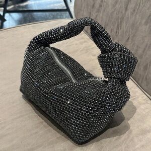 Black Rhinstone Knotted Handle Sparkle Shoulder Bag